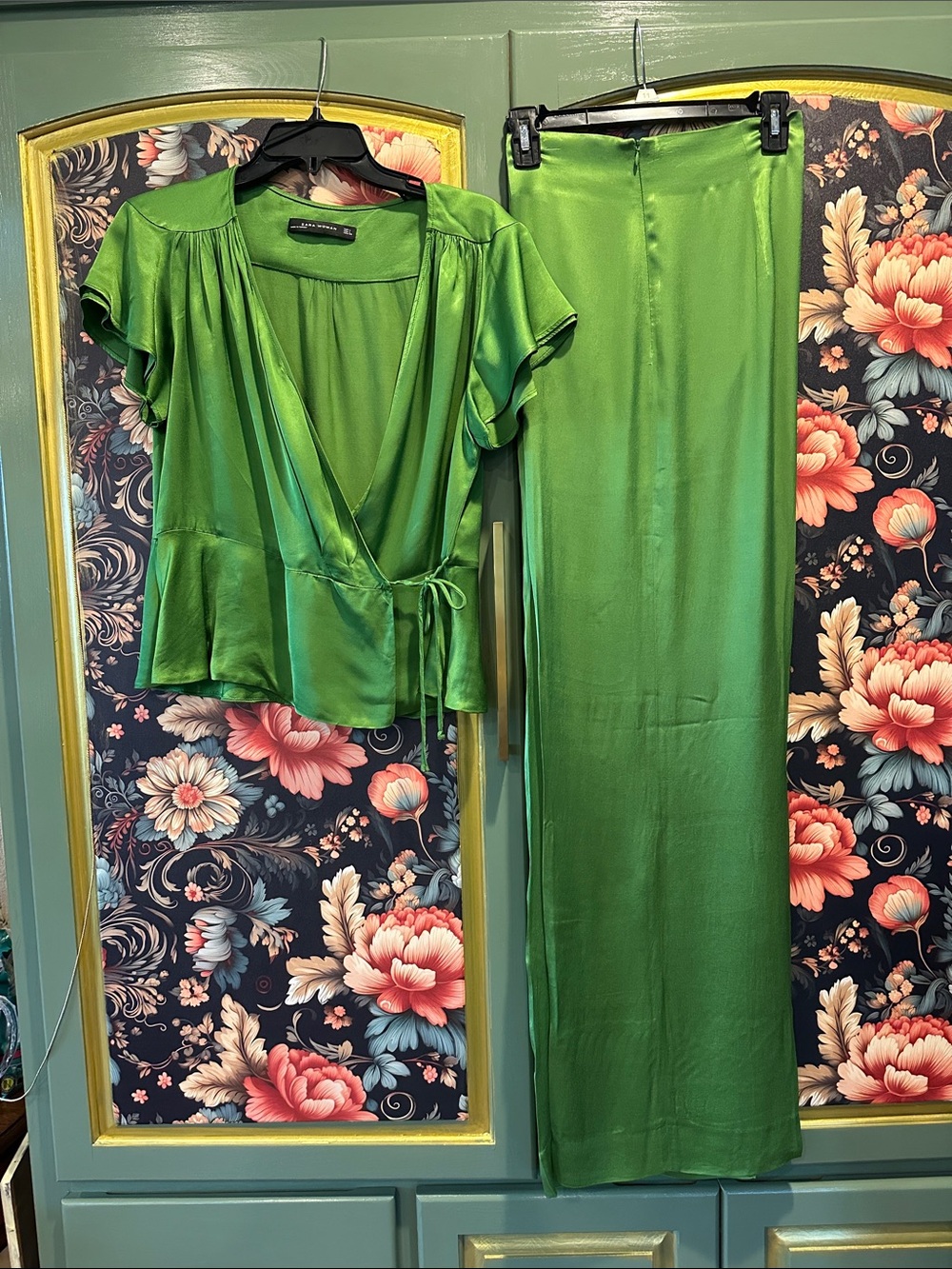 Zara Green Satin Maxi Skirt - Women's Luxe Wrap-Style